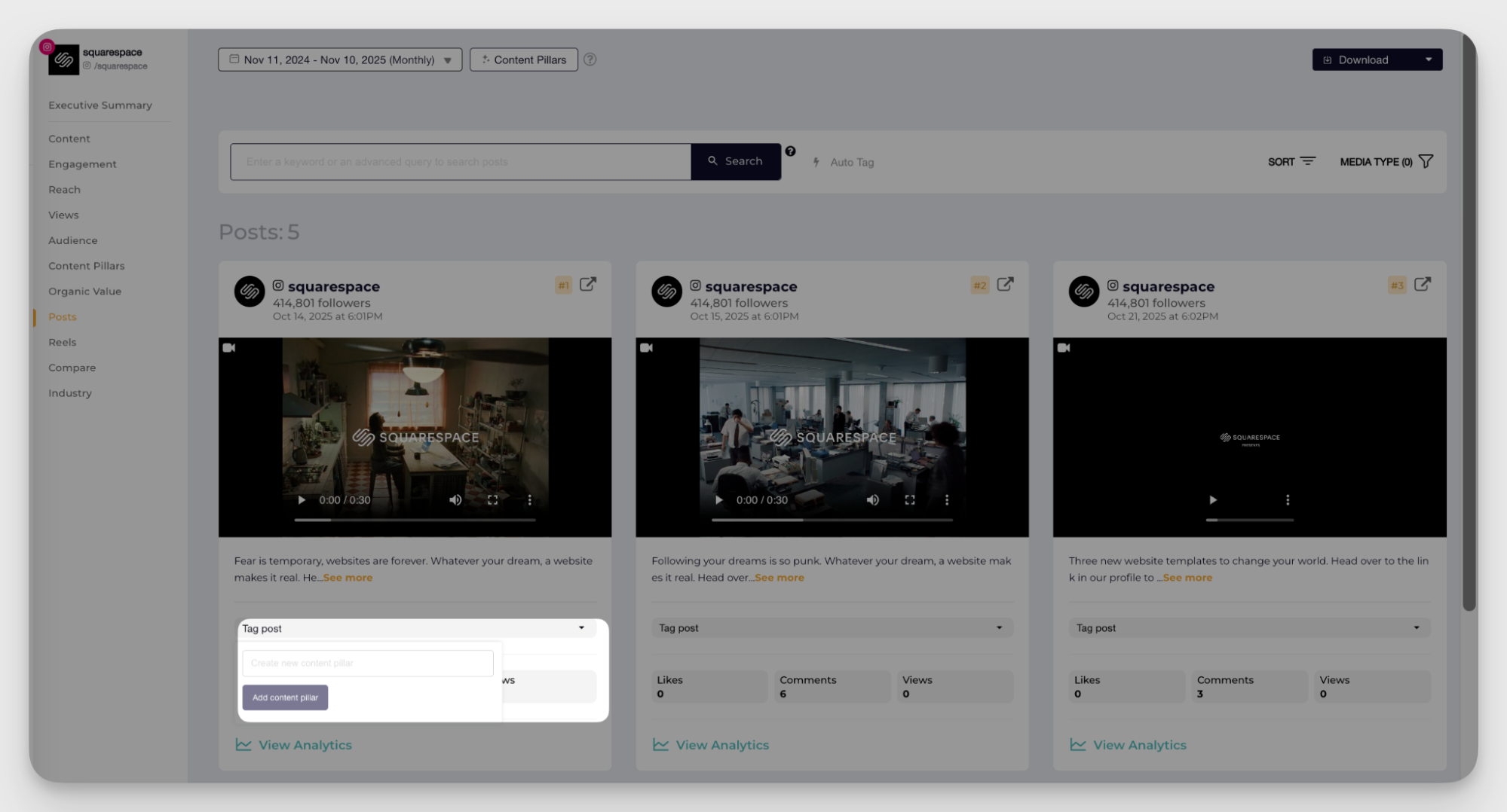 socialinsider content tagging feature