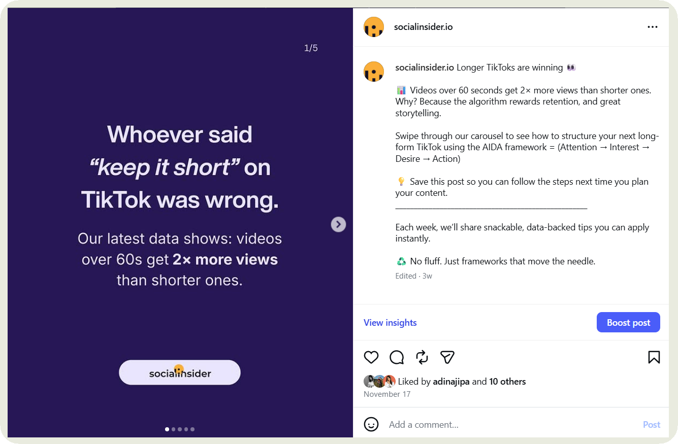 socialinsider instagram post example