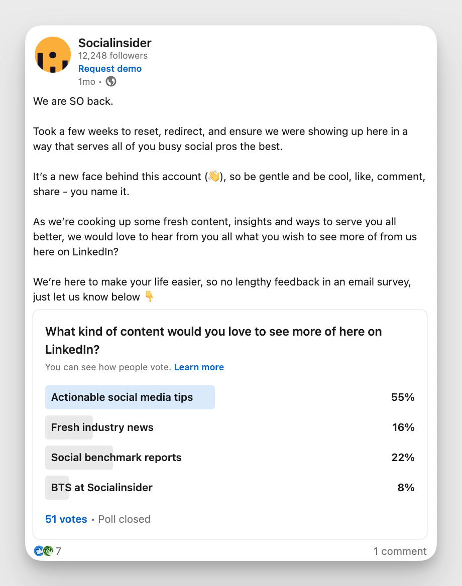 socialinsider linkedin post example