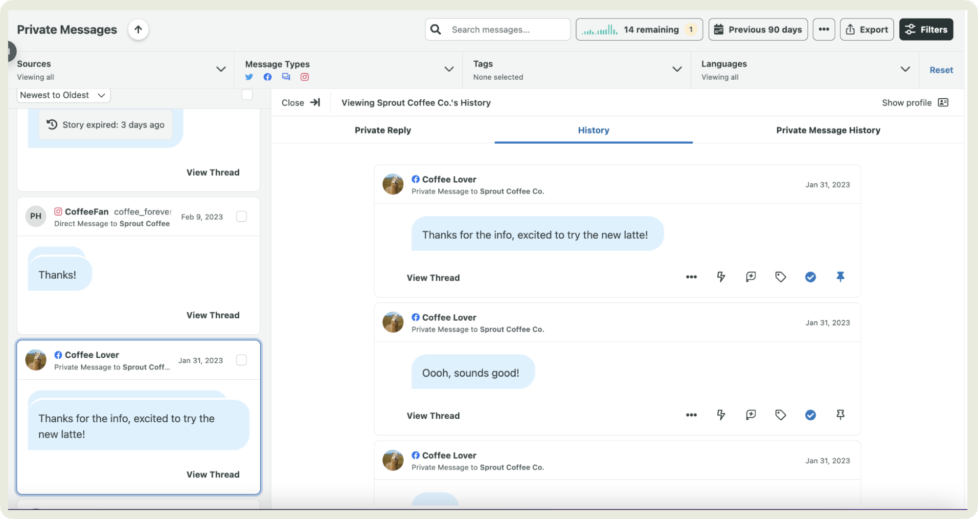 sprout social interface