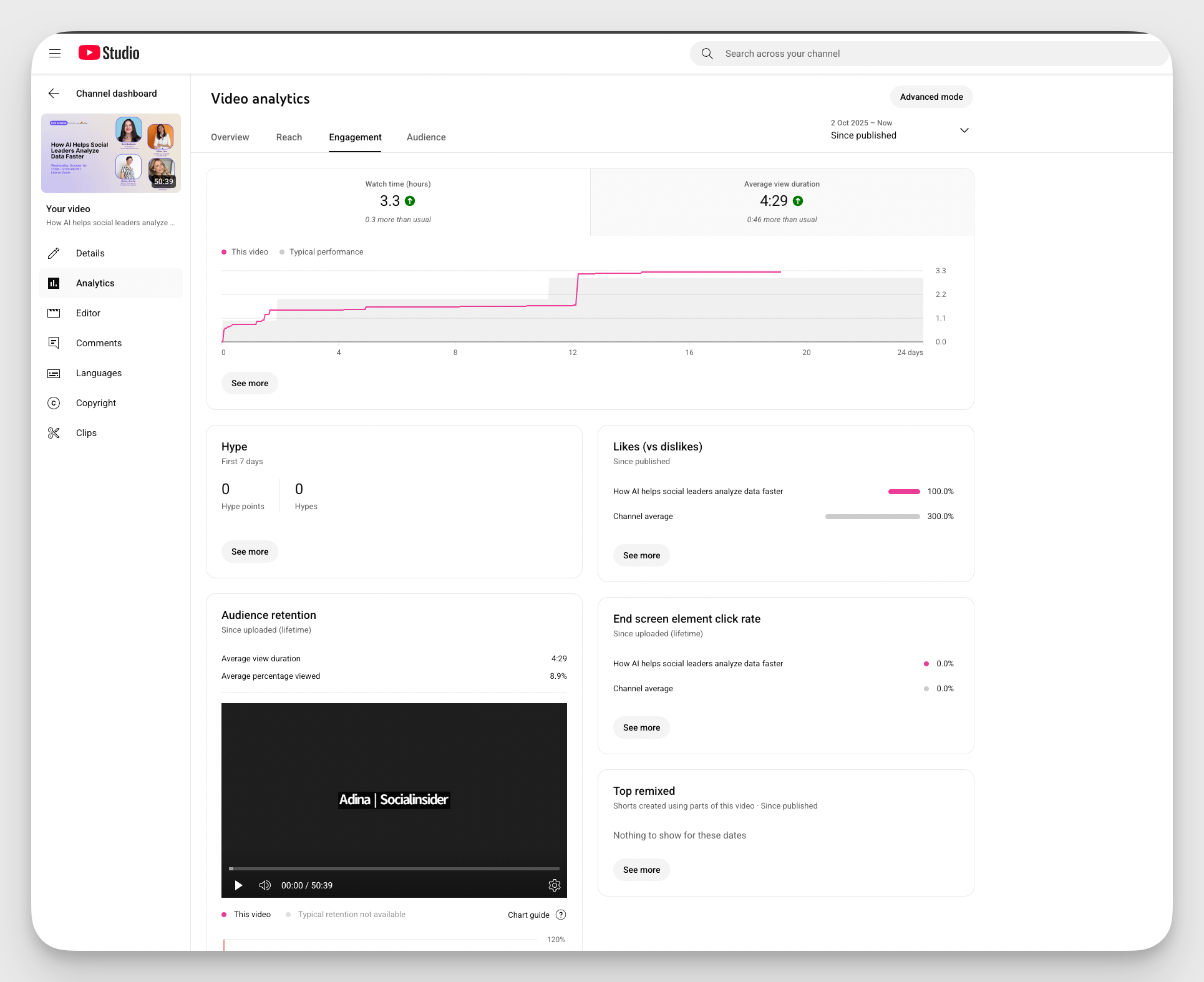 youtube native analytics dashboard