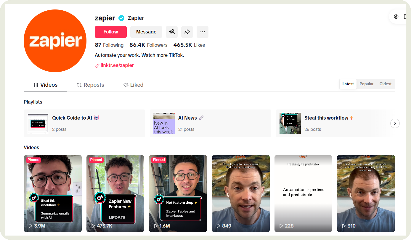 zapier tiktok account