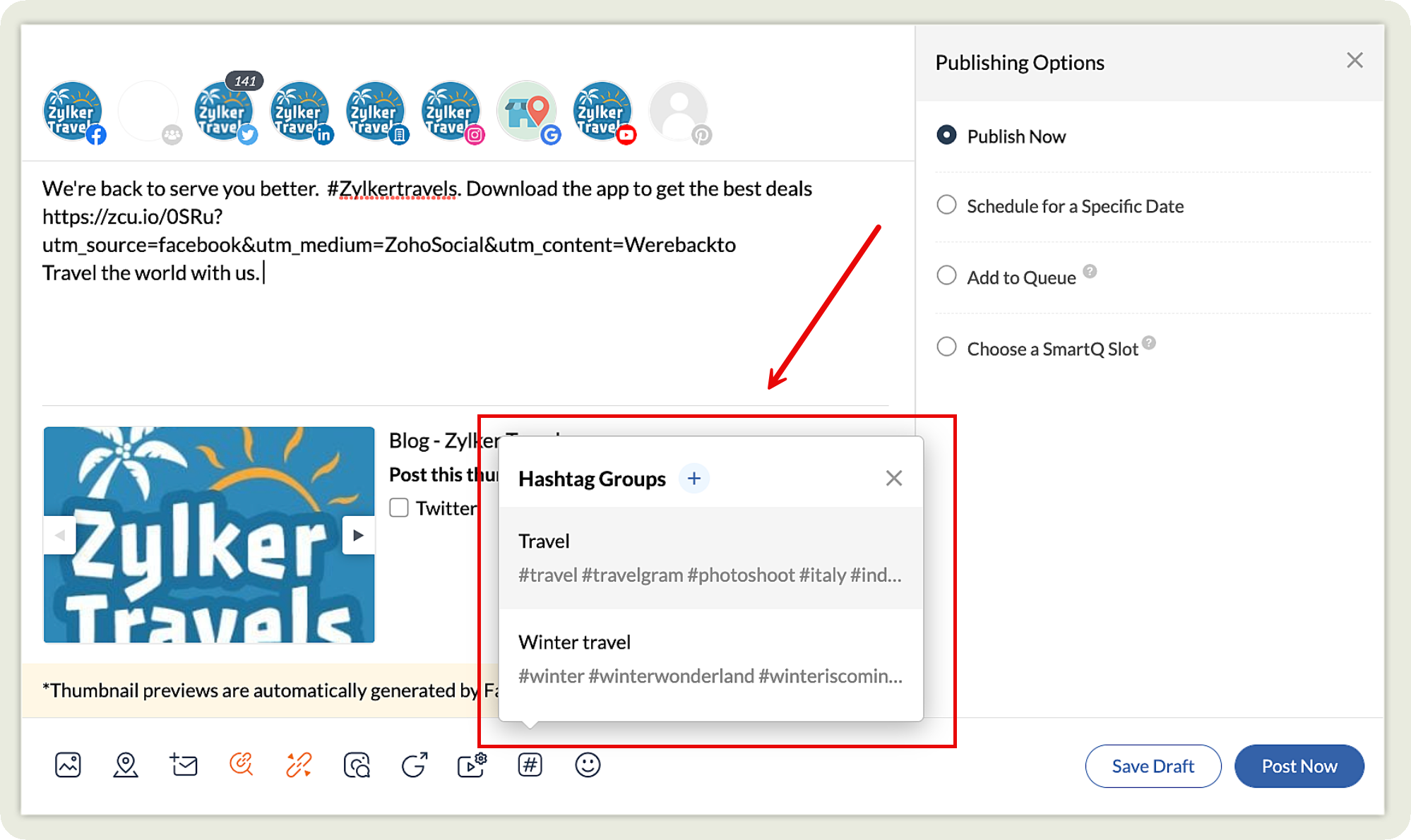 zoho social dashboard