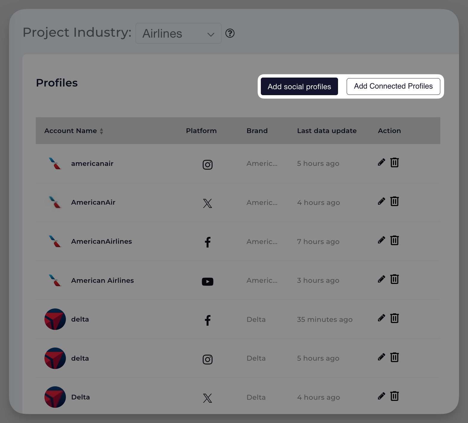 add competitor profiles in socialinsider