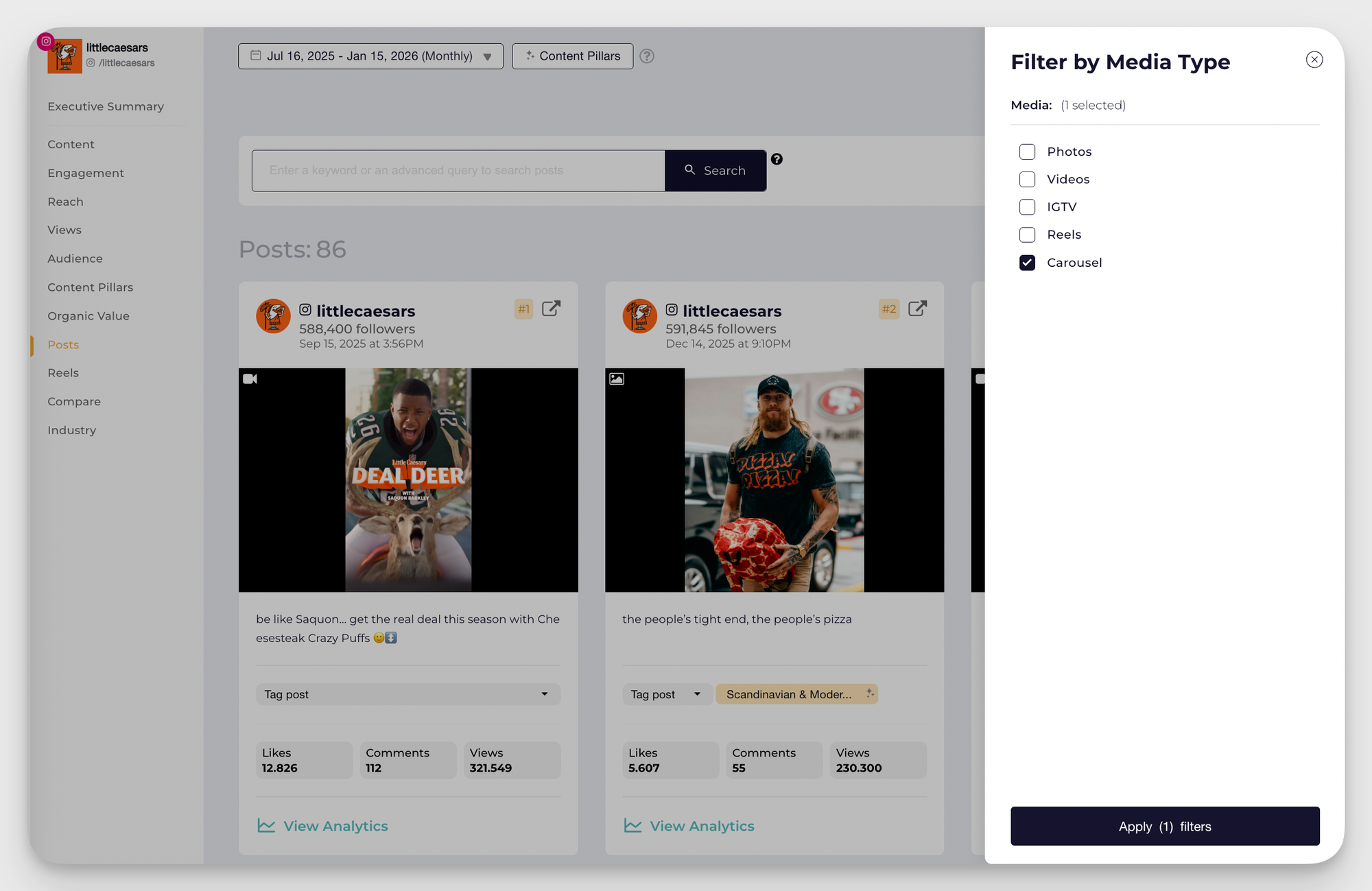  socialinsider filtering options