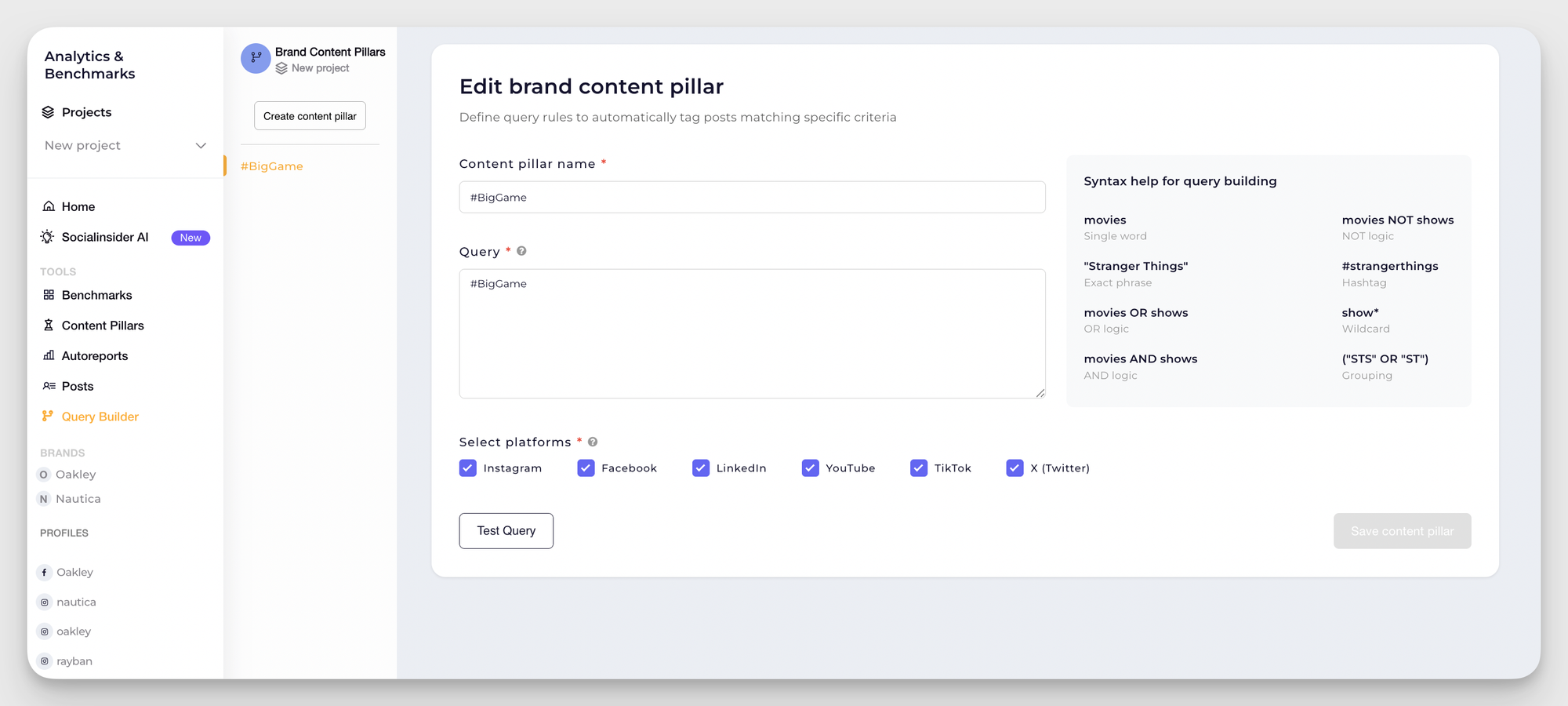 socialinsider query builder
