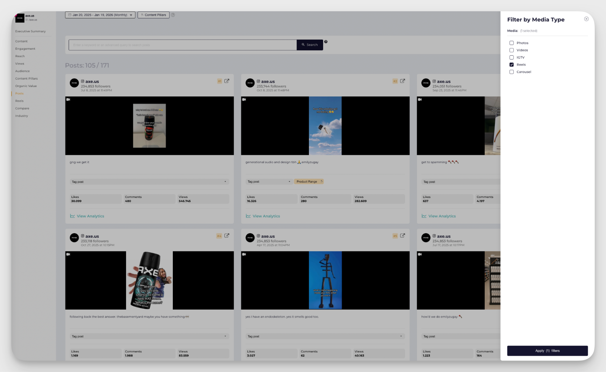 posts filtering with socialinsider