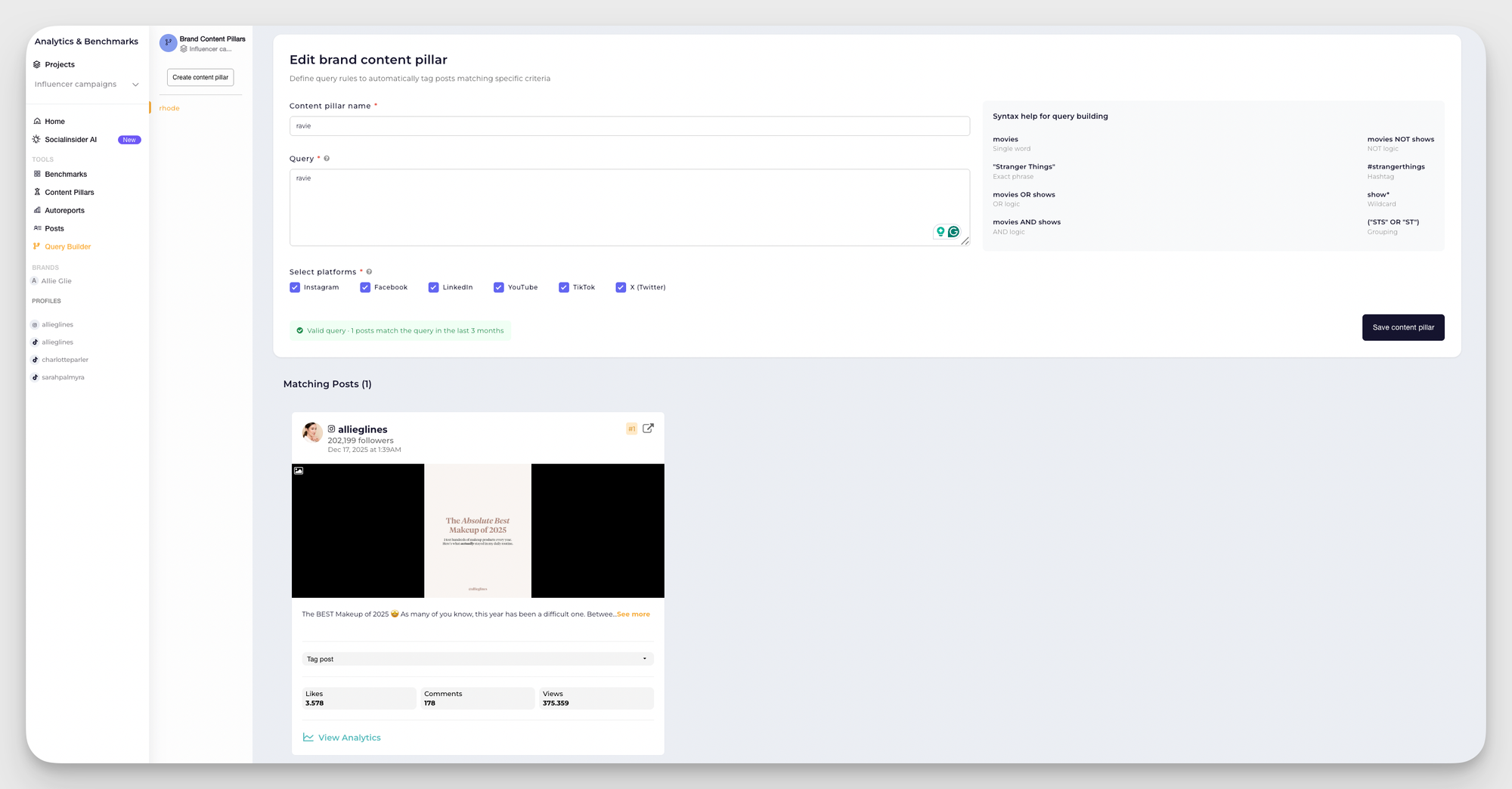 socialinsider query builder