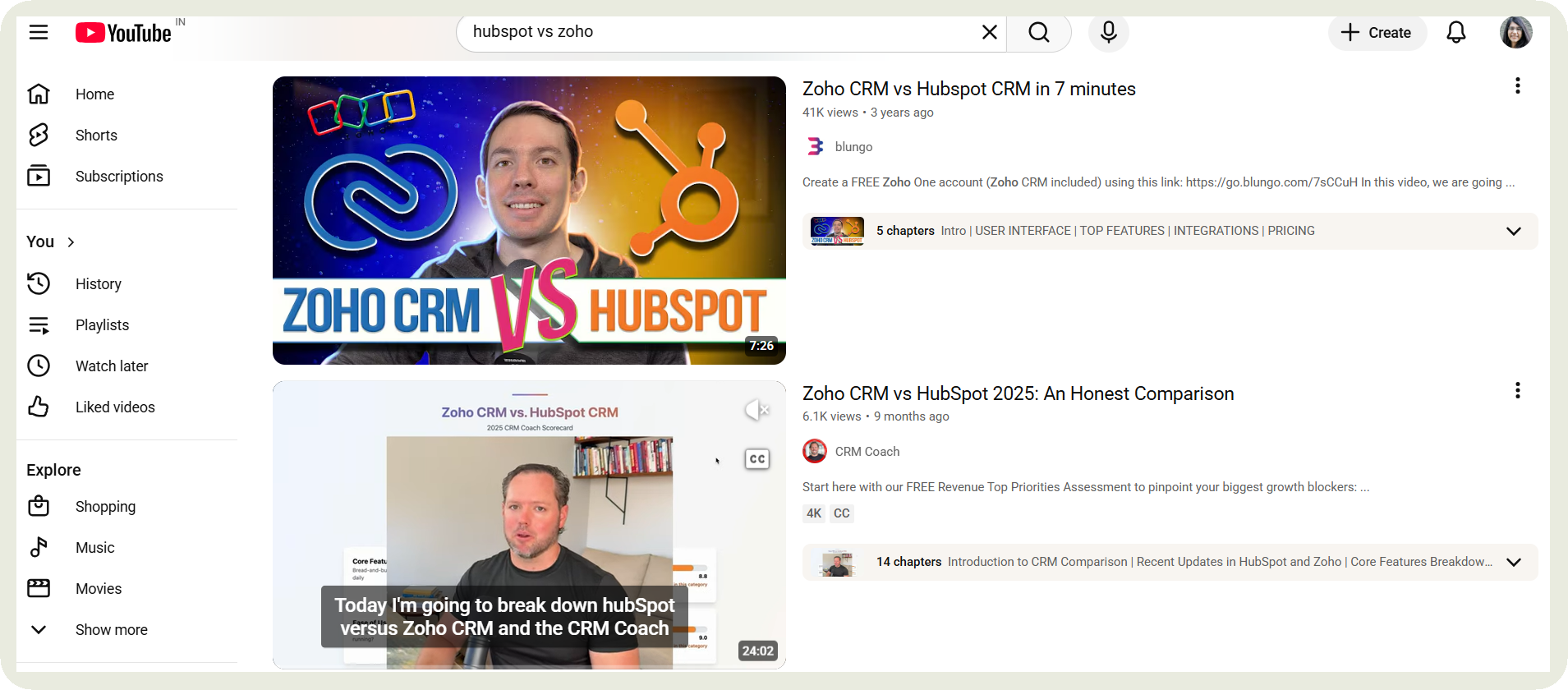 youtube search example
