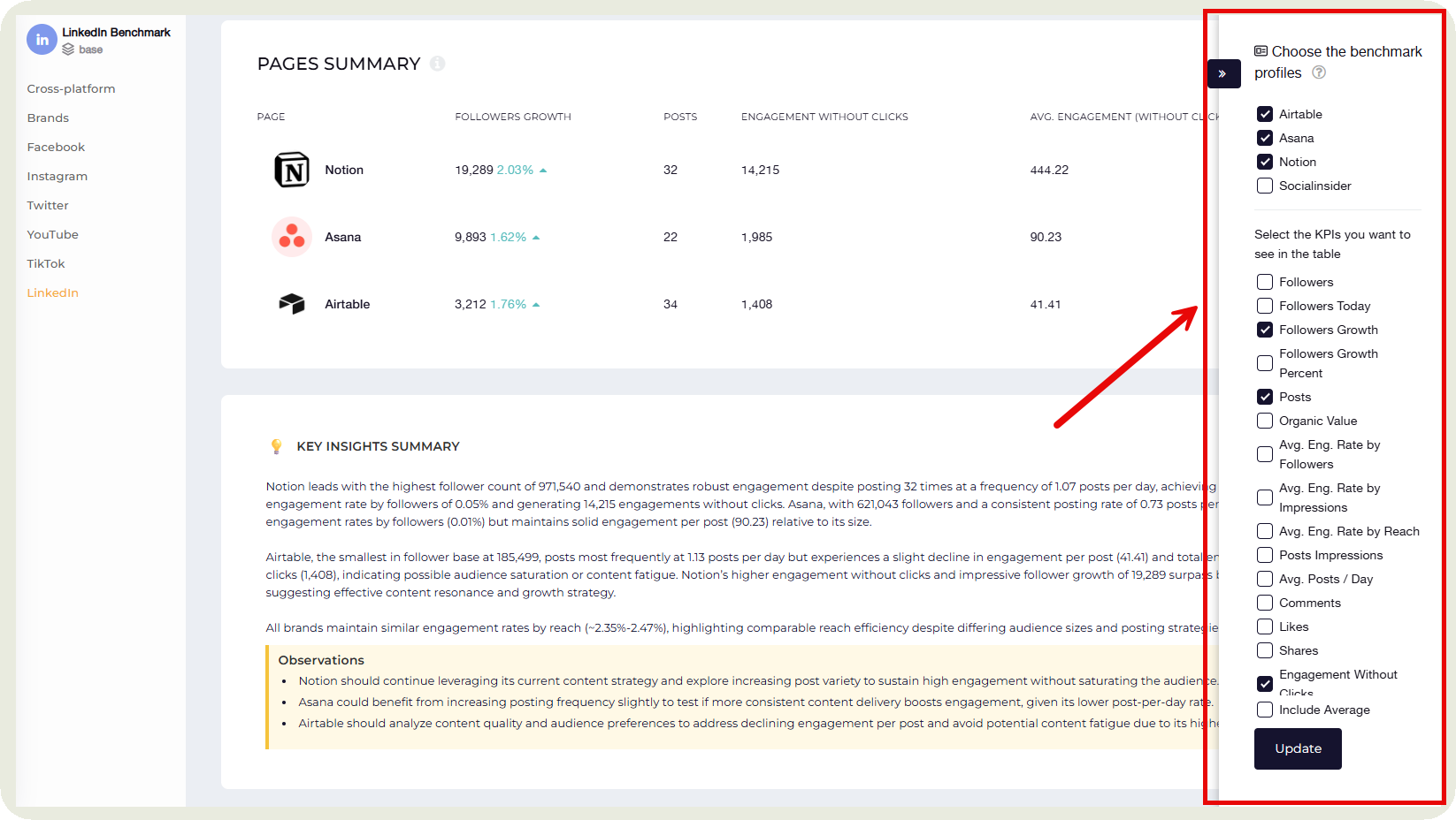 socialinsider dashboard customization