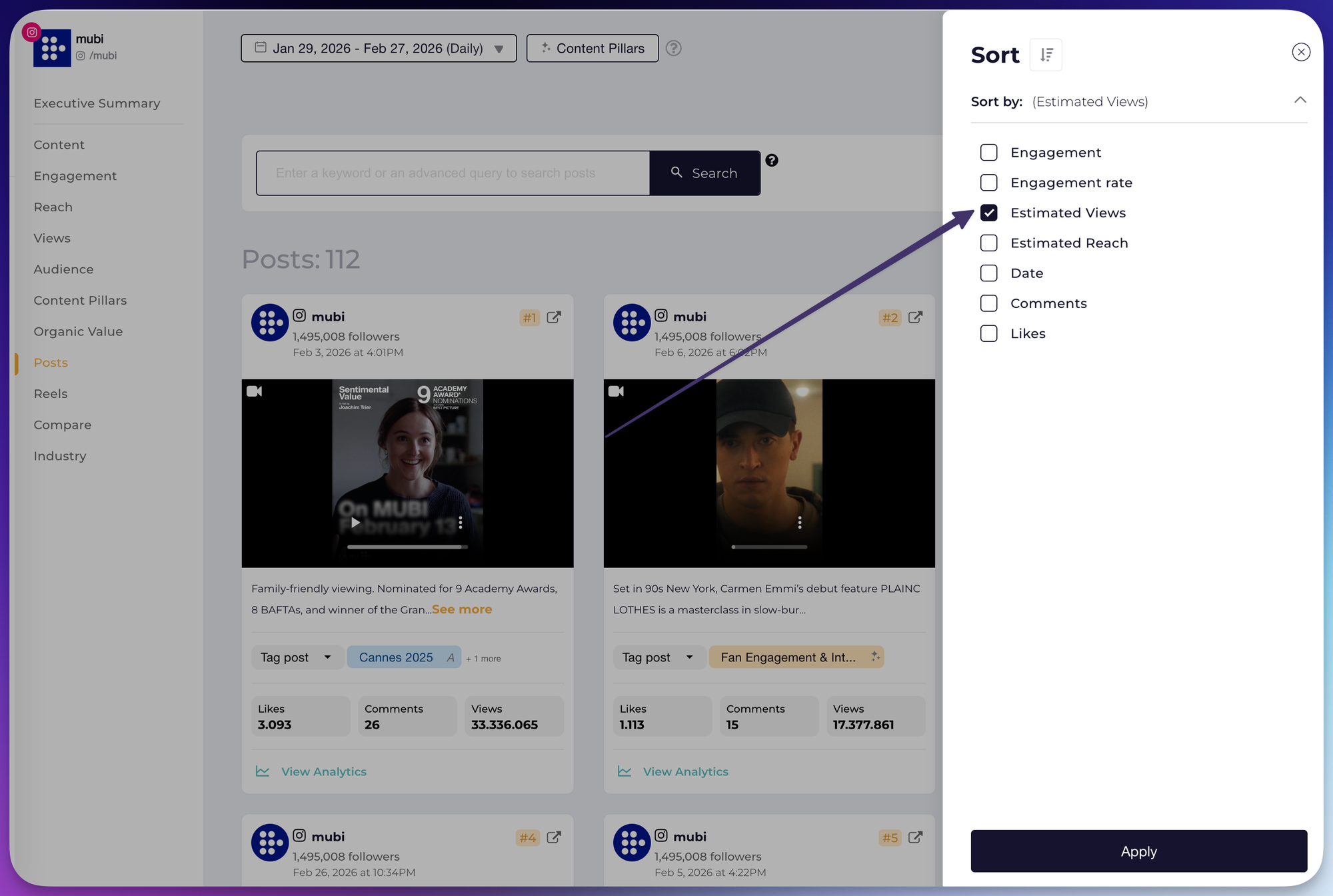 Instagram Posts Sorted by Views