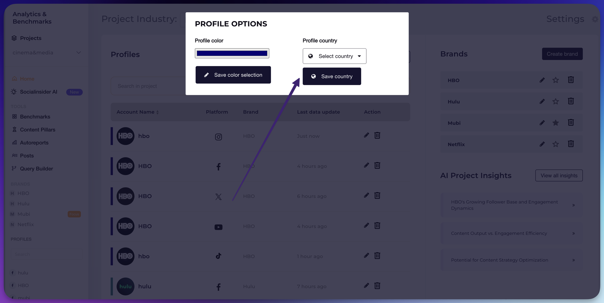Set up the profile country