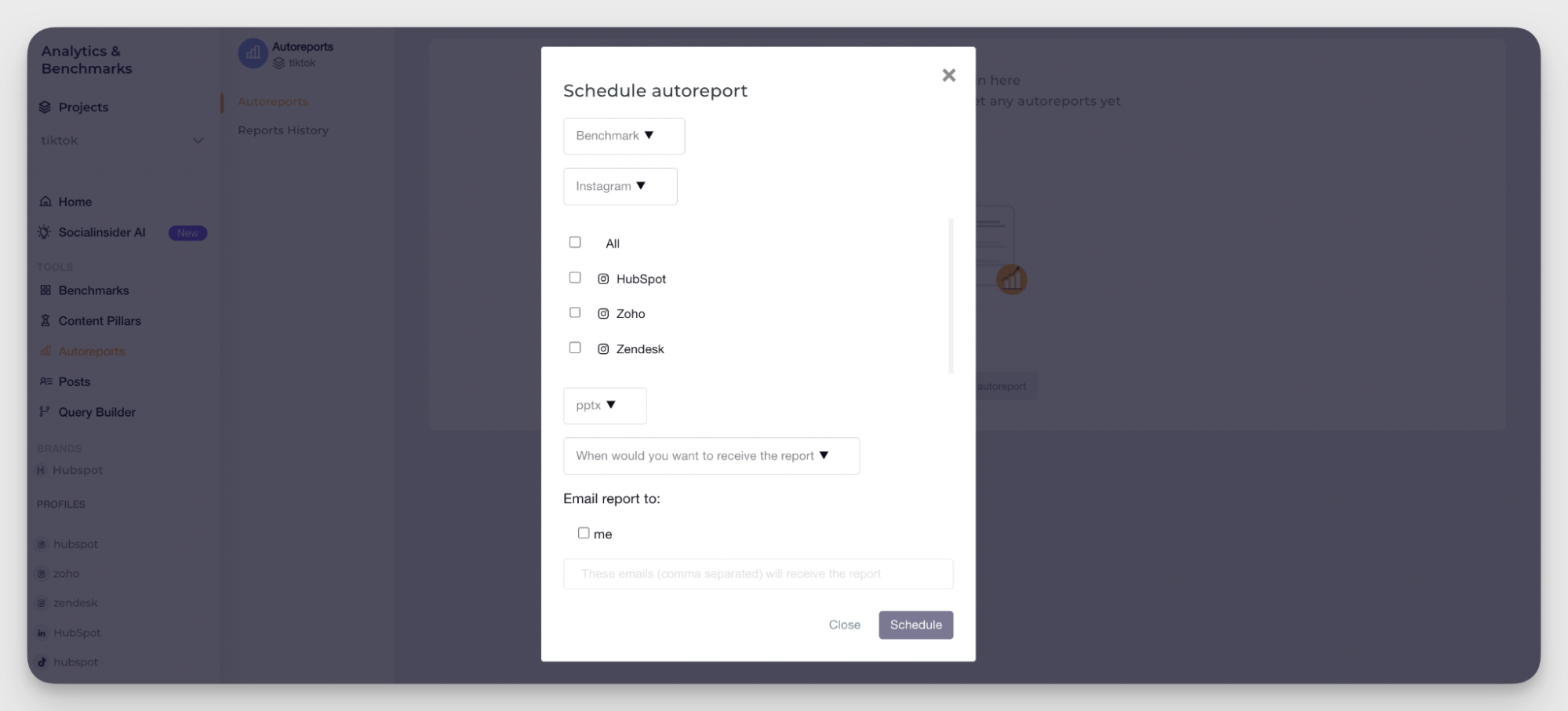 socialinsider autoreporting feature