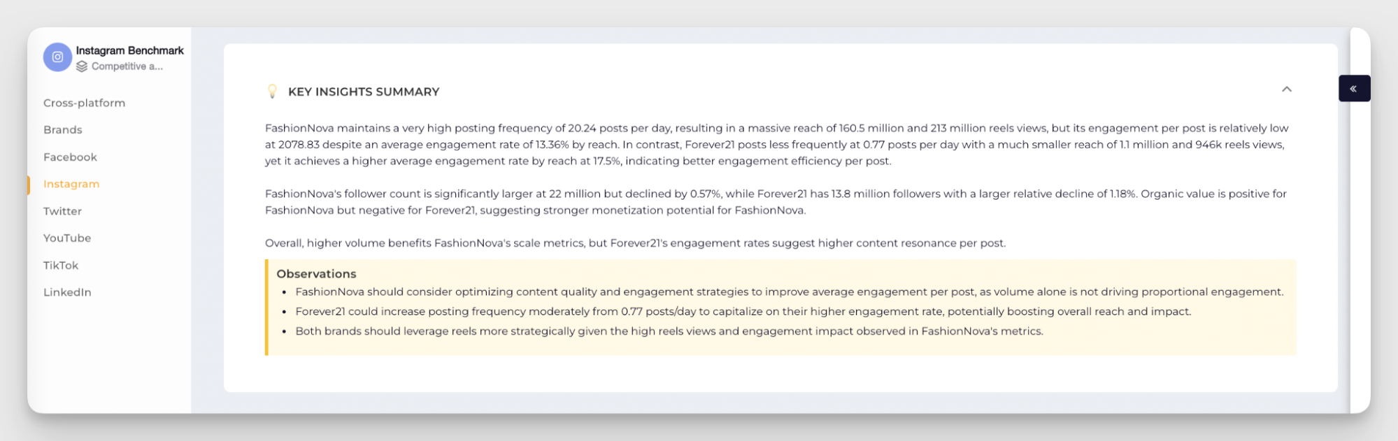 socialinsider feature key insights summary 