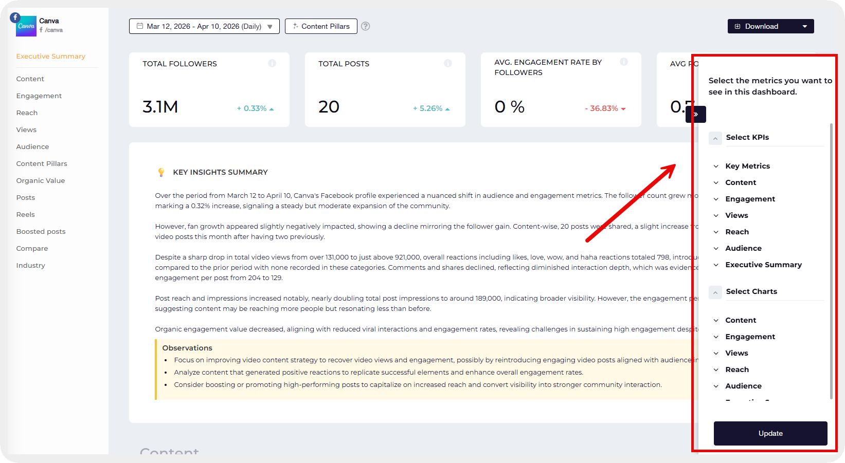 socialinsider metrics customization