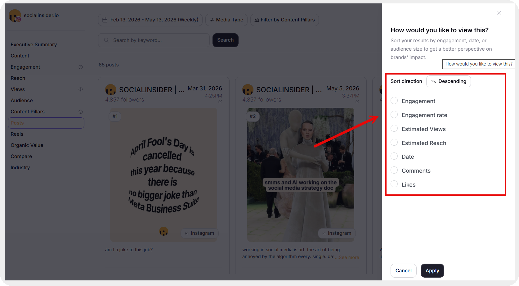 socialinsider posts analysis