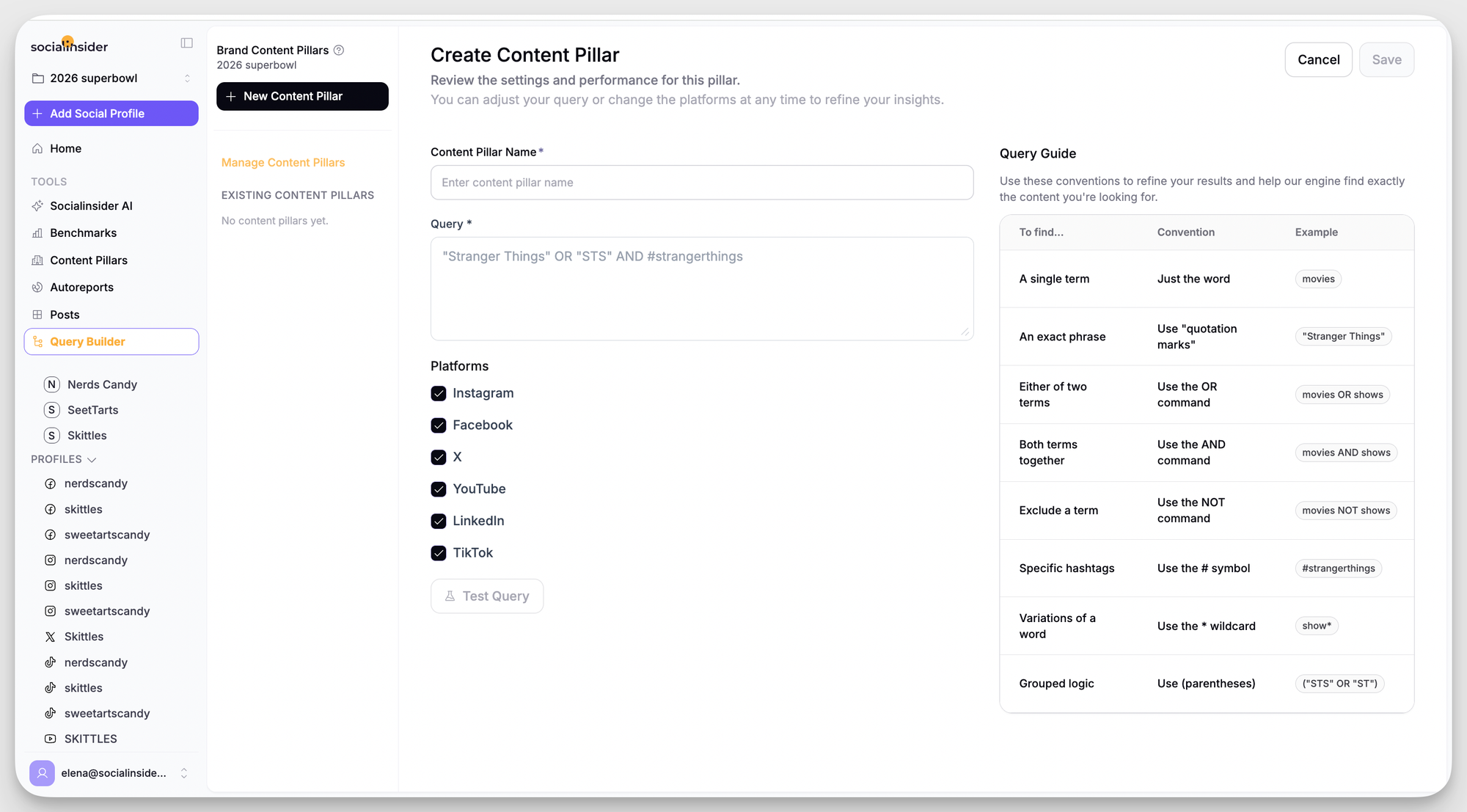 socialinsider query builder