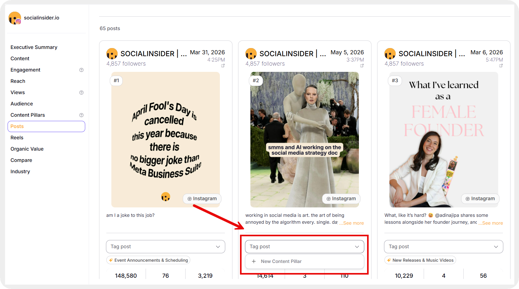 socialinsider tagging feature