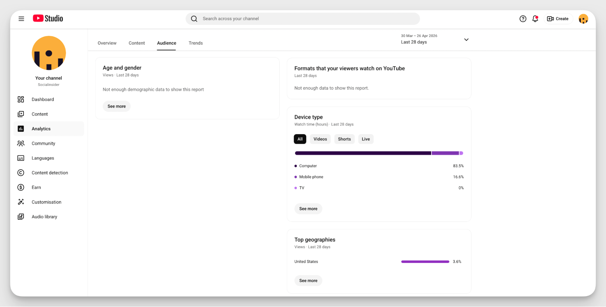 socialinsider youtube channel demographics data