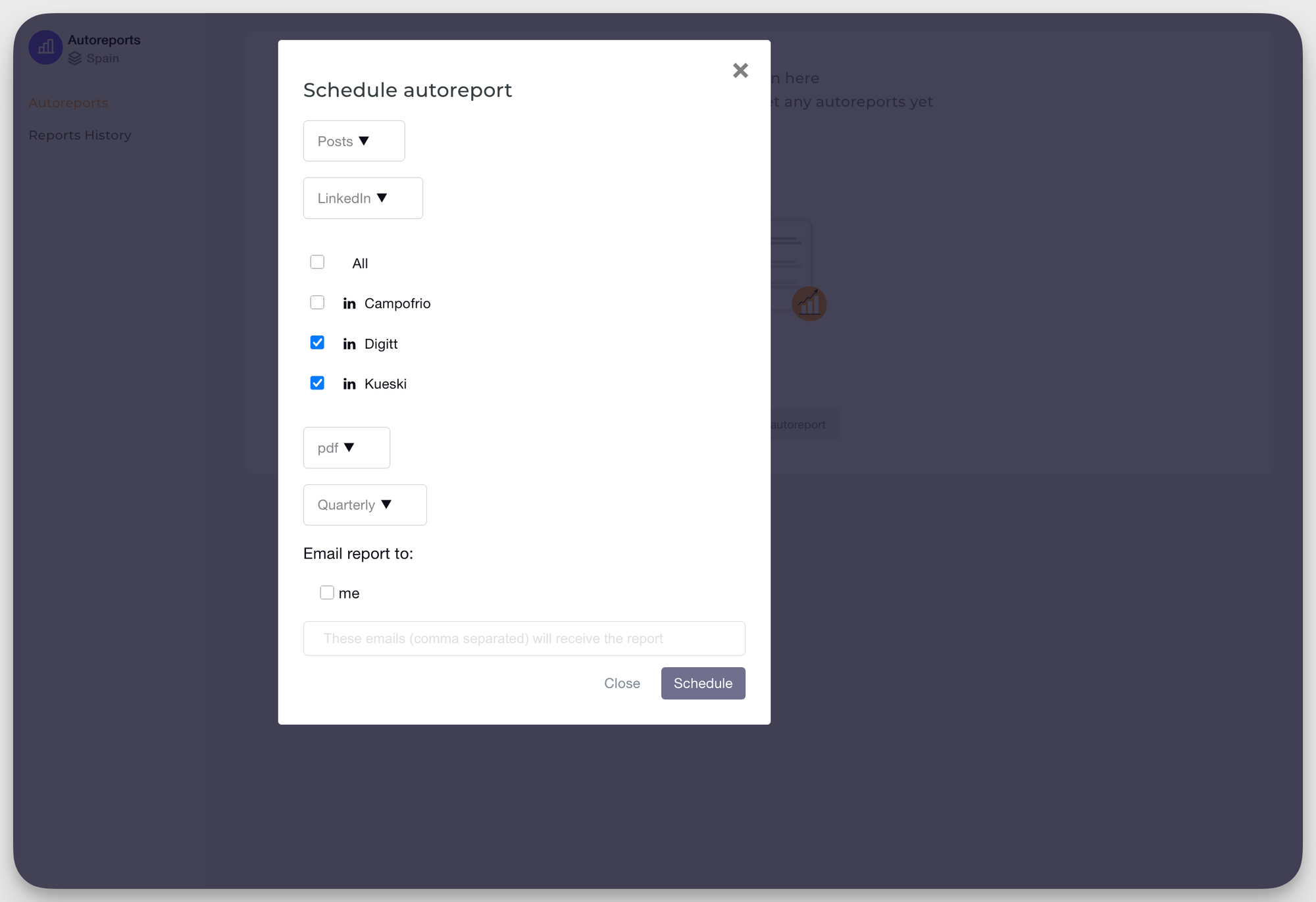 socialinsider schedule reports